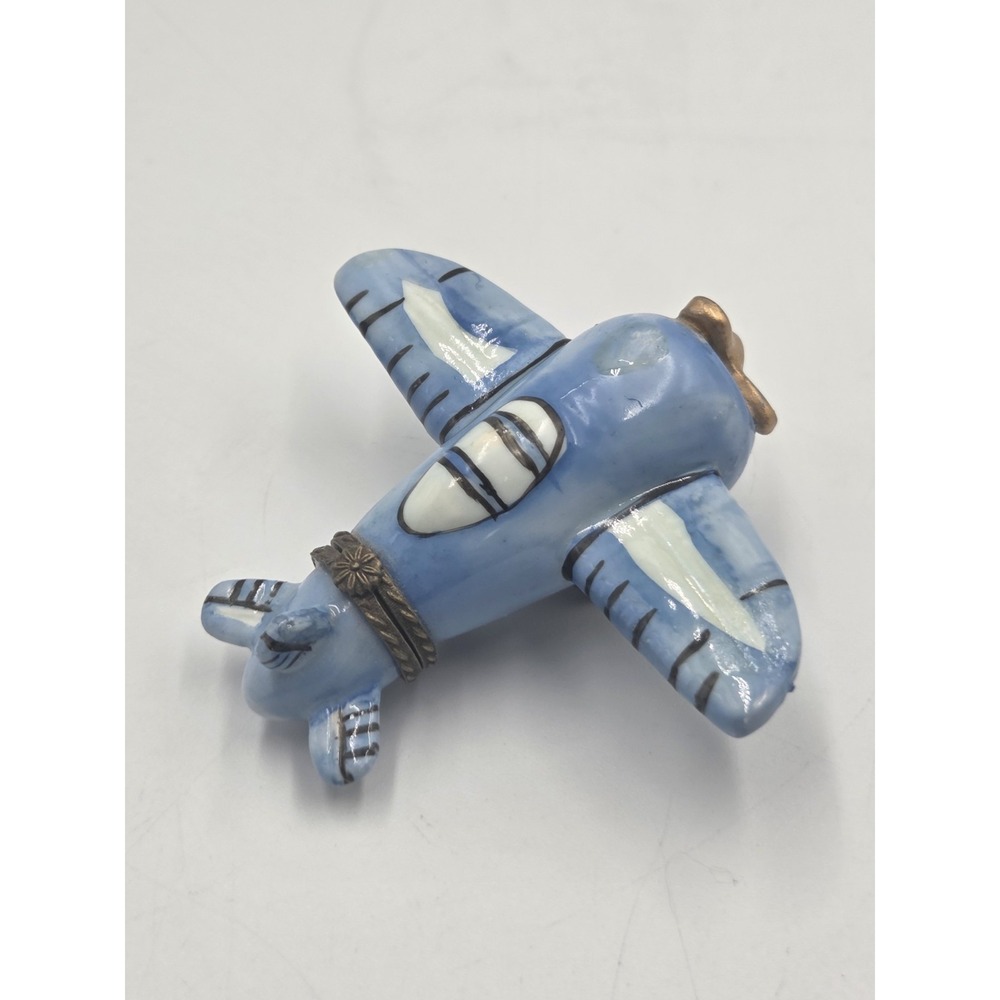 Vintage Airplane Pill Trinket Box Ceramic Aviation Keepsake Clasp Blue White - Picture 4 of 9